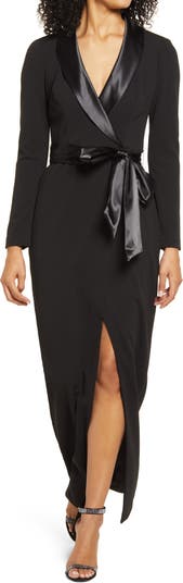 Eliza J Long Sleeve Tuxedo Gown | Nordstrom