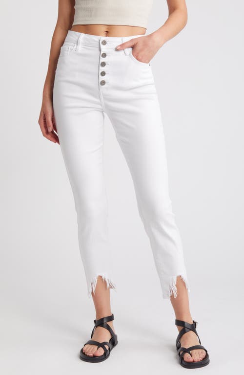 Exposed Button High Waist Fray Hem Skinny Jeans in White