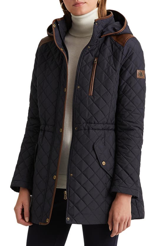 Shop Lauren Ralph Lauren Hooded Quilted Jacket In Dk Navy