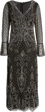 Pisarro Nights Beaded Long Sleeve Gown