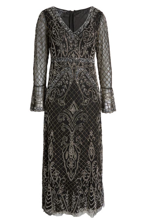 Shop Pisarro Nights Beaded Long Sleeve Gown In Black/silver 013