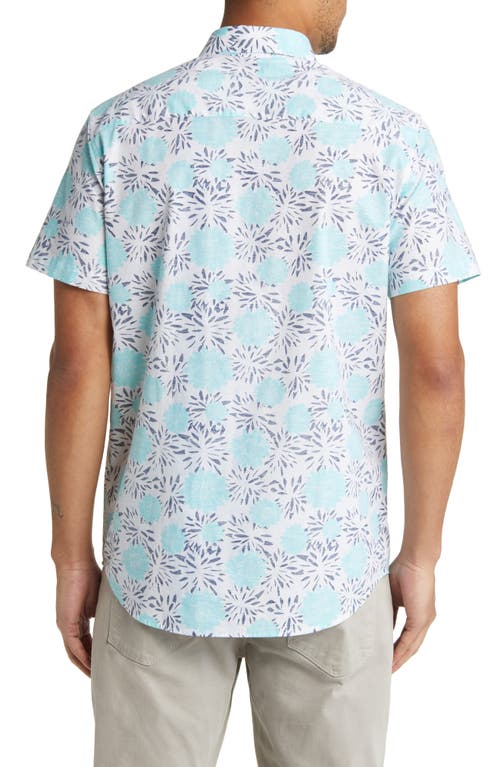 Travismathew Stylite Short Sleeve Button-up Shirt In Aqua/white