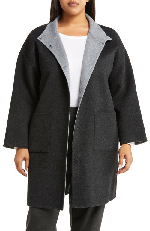 Eileen Fisher Reversible Wool & Cashmere Coat in Charcoal/Moon at Nordstrom, Size 2 X