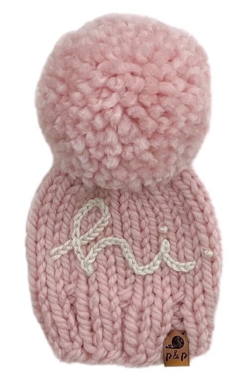 PINE + POPPY Hi Embroidered Pompom Hat in Light Pink