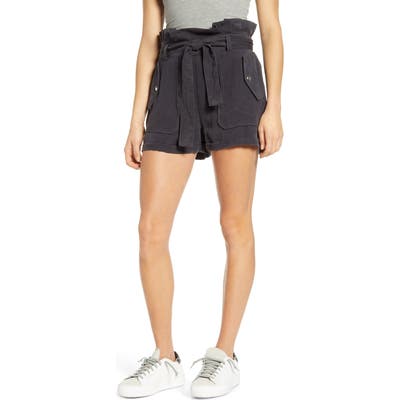 Blanknyc Paperbag Waist Patch Pocket Shorts, Black