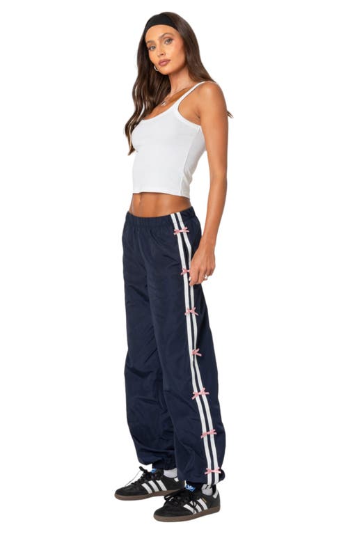Shop Edikted Bow Stripe Track Pants In Navy