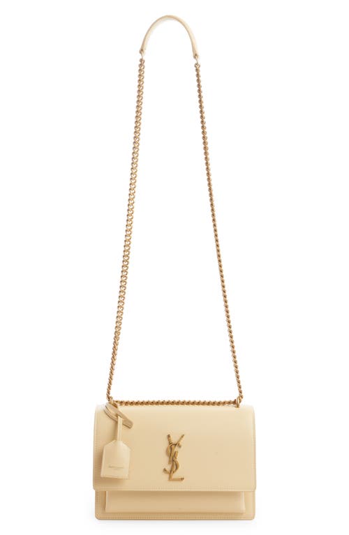 Saint Laurent Medium Sunset Leather Shoulder Bag in Light Vanilla