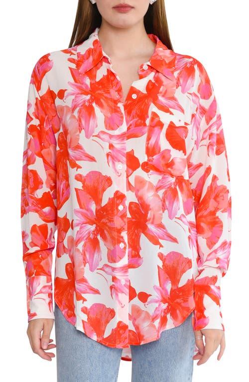 Brielle Floral Button-Up Shirt in Pink Hibiscus