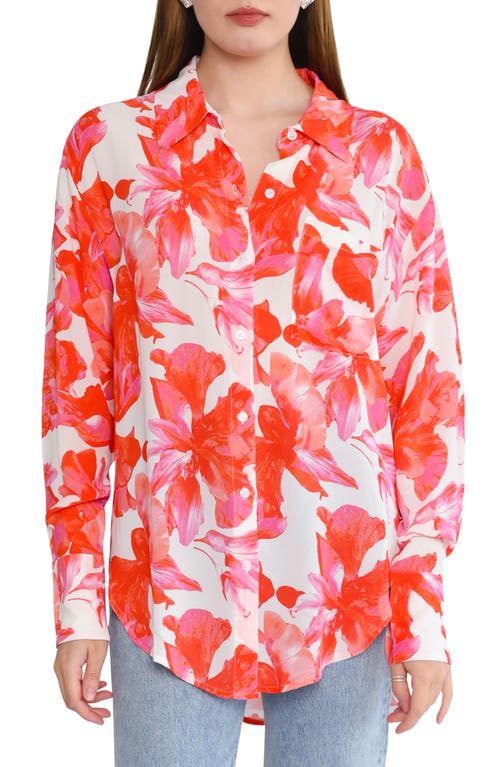 Shop Wayf Brielle Floral Button-up Shirt In Pink Hibiscus