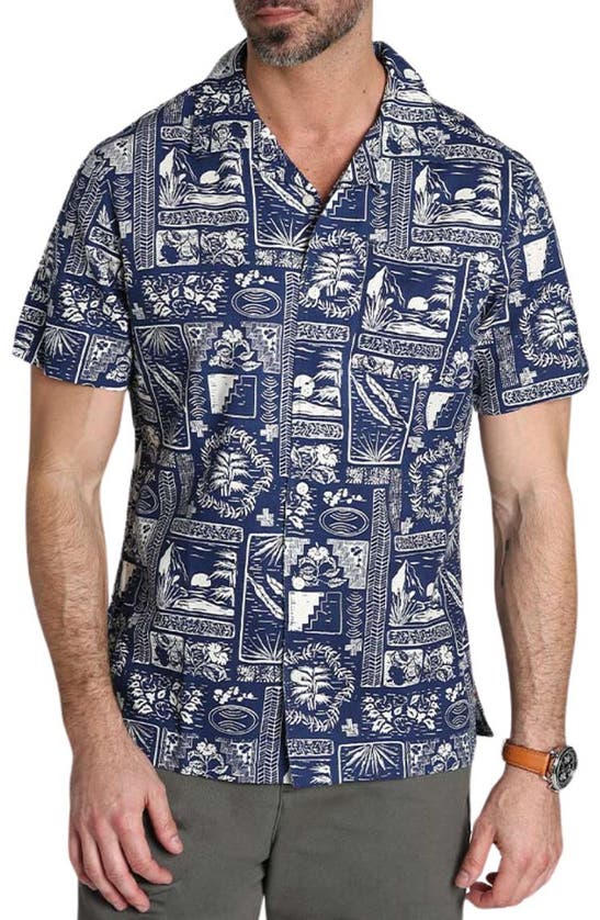 Shop Jachs Island Print Button-up Camp Shirt In Ocean Blue