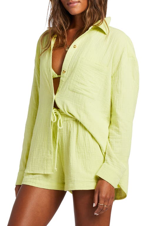Billabong Right On Cotton Gauze Button-Up Shirt in Light Lime