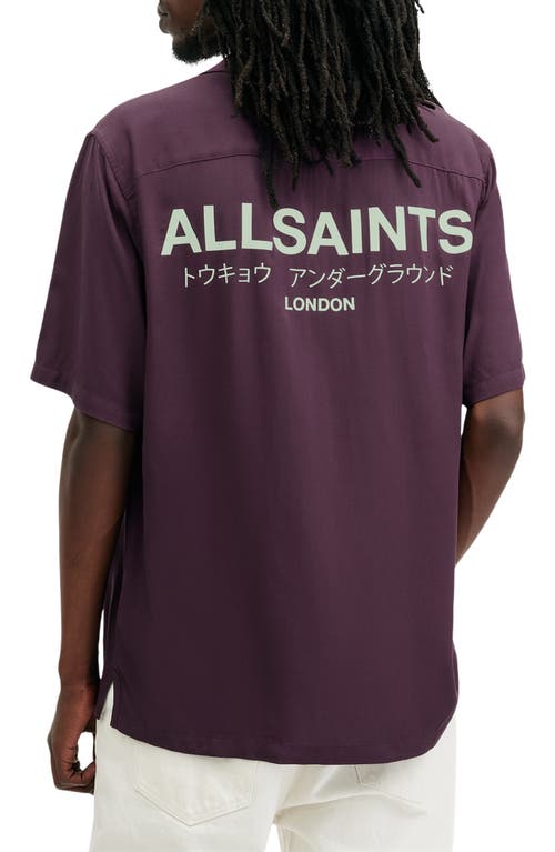 Shop Allsaints Underground Logo Graphic Camp Shirt In Night Purple