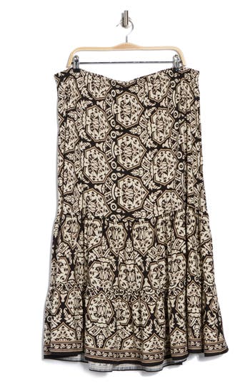 Max Studio Tiered Maxi Skirt In Black/sesame Damsk Shell