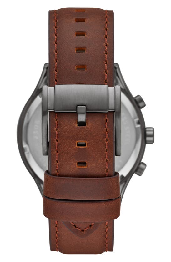 Shop Fossil Fenmore Three-hand Quartz Leather Strap Watch, 44mm In Smoke