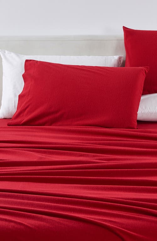 Woven & Weft Solid Cotton Flannel Sheet Set In Cranberry