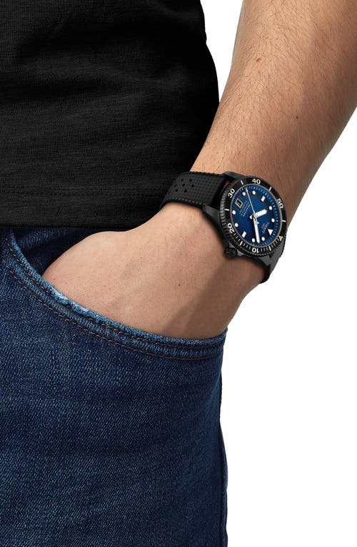 Tissot Men's Swiss Automatic Seastar 1000 Powermatic 80 Black Synthetic Strap Watch 40mm In Blue