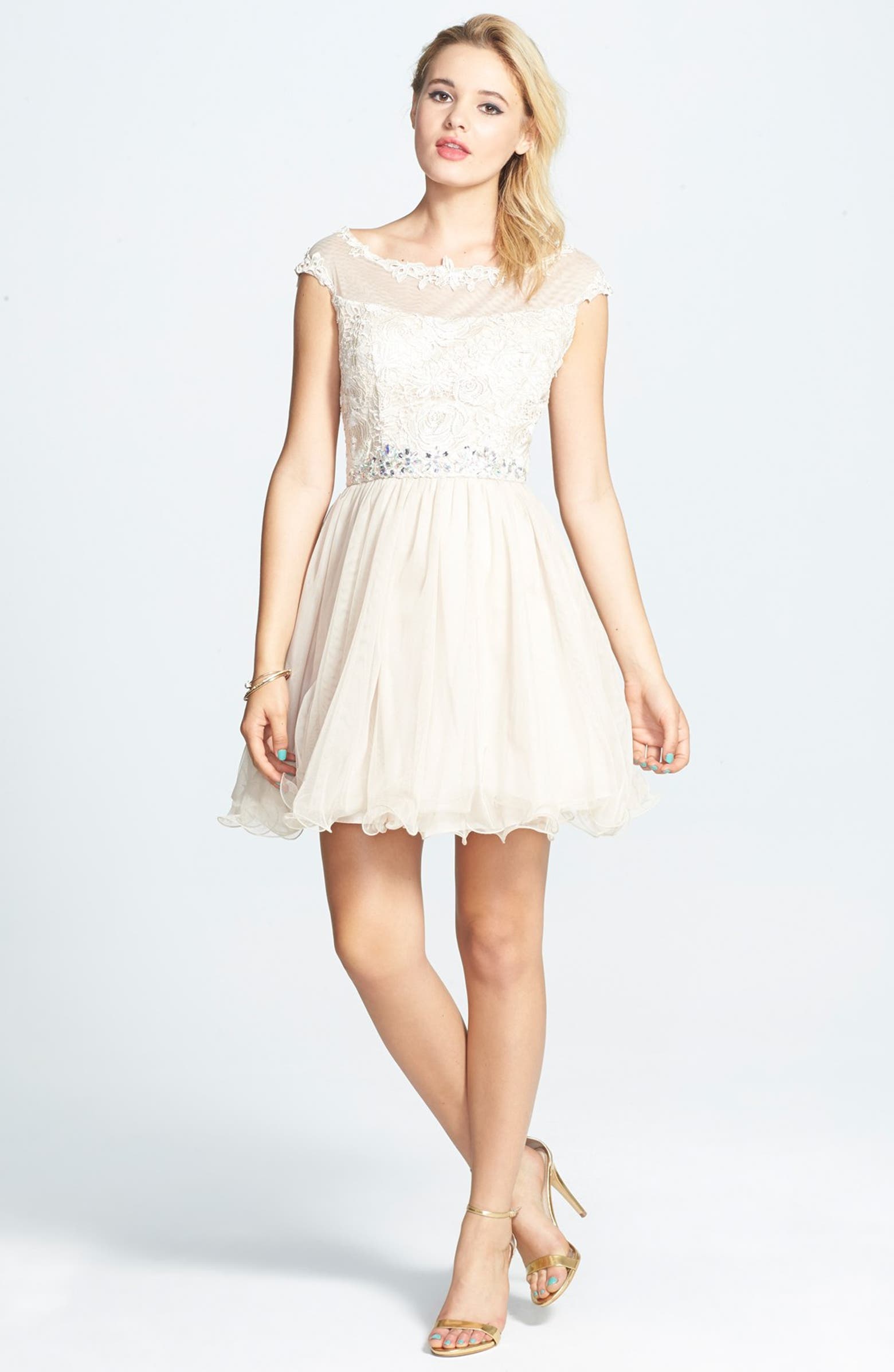 Steppin Out Lace Detail Party Dress (Juniors) | Nordstrom