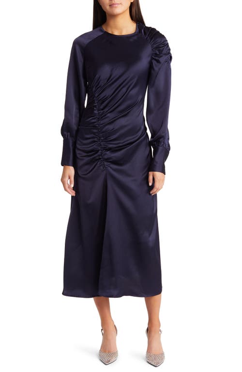 Amy Lynn Ruched Long Sleeve Midi Dress in Navy