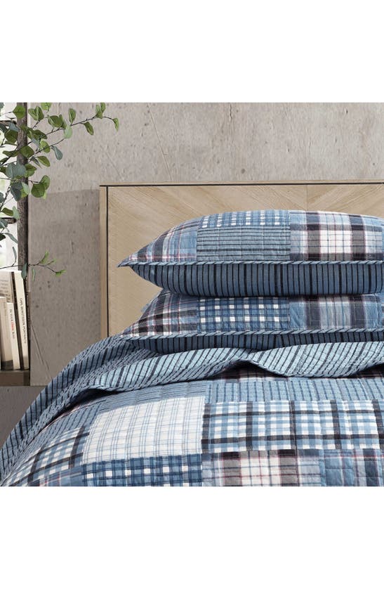 Eddie Bauer Hawthorne Cotton Quilt 3-piece Set In Spring White/ Blue/ Purple
