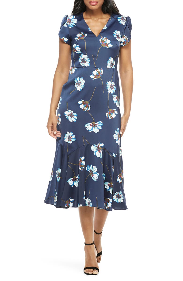 Maggy London Floral Print Charmeuse Midi Dress (Regular & Petite ...