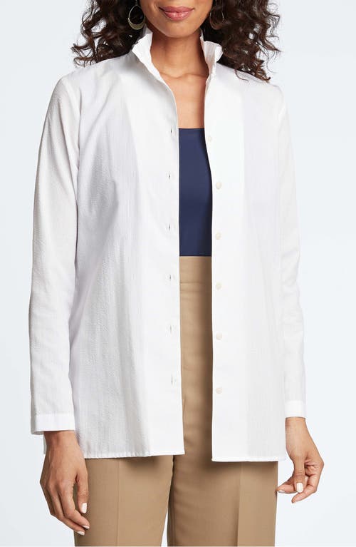 Carolina Seersucker Button-Up Shirt in White