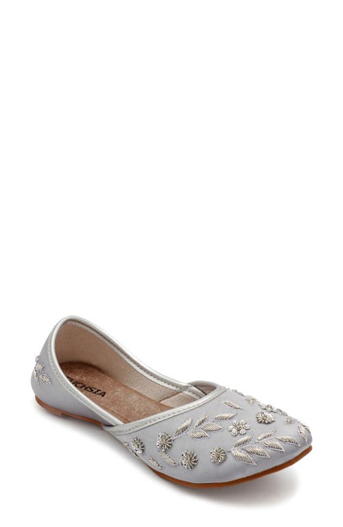 Fuchsia Amira Silver Embroidery Flat In Silver