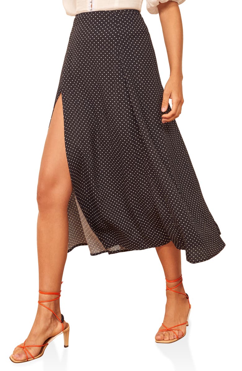 REFORMATION Zoe Side Slit Midi Skirt, Main, color, POINT