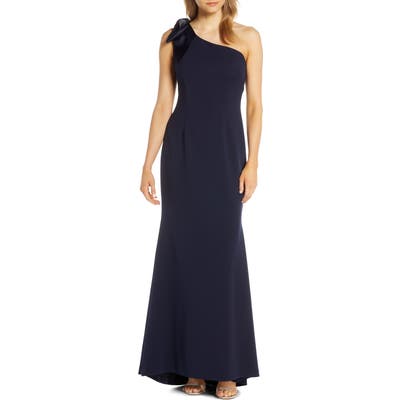 Eliza J One-Shoulder A-Line Gown, Blue