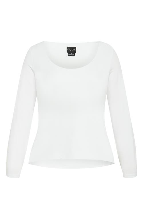 City Chic Liz Scoop Neck Jersey Top In White