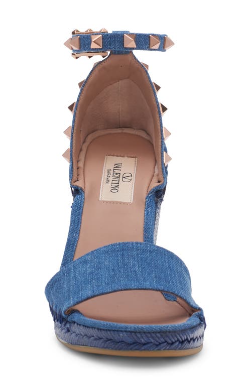 Valentino Garavani Rockstud Denim Espadrille Wedge Sandal In Denim/rose Cannelle