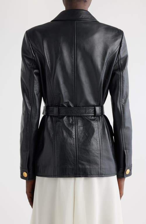 Shop Chloé Belted Leather Jacket In Black