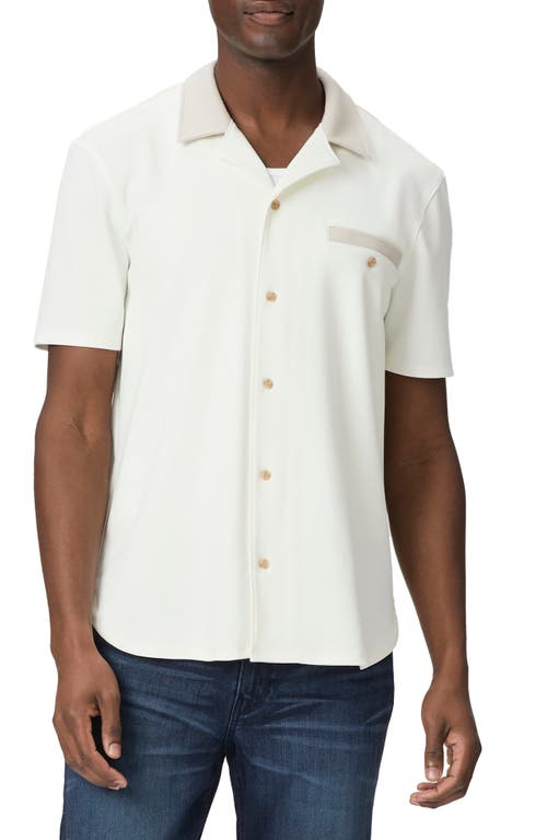 Paige Roan Short Sleeve Knit Button-up Shirt In Luminite/white Dunes