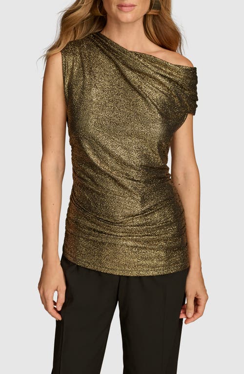 Donna Karan New York Ruched Metallic One-shoulder Top In Brown