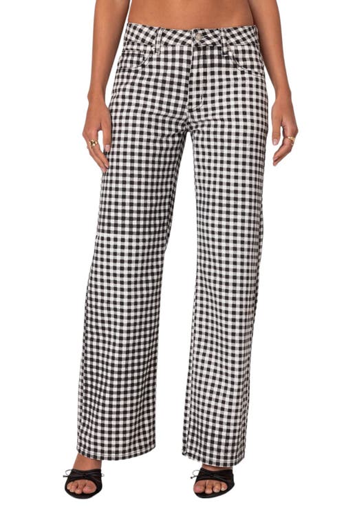 EDIKTED Gingham Print Straight Leg Pants Black-And-White at Nordstrom,