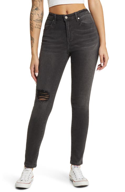 Buy the NWT Womens Black Dark Wash High Rise Distressed Skinny Leg Jeans  Size 16