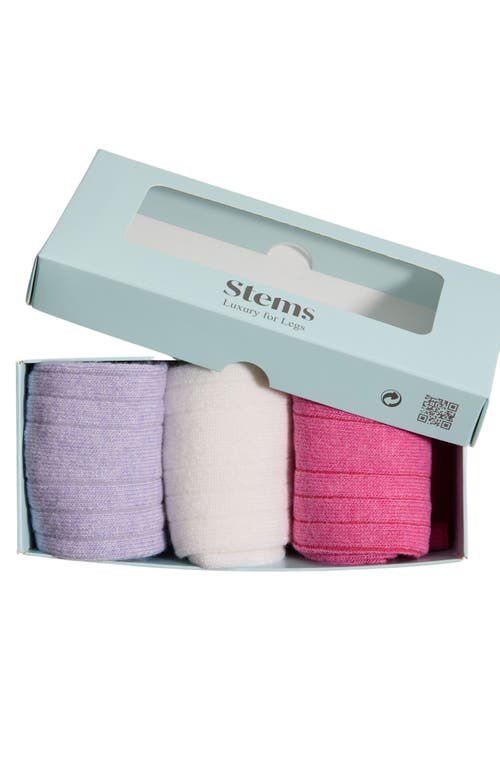 Shop Stems Assorted 3-pack Luxe Merino Wool & Cashmere Blend Crew Socks In Ivory/periwinkle/rose