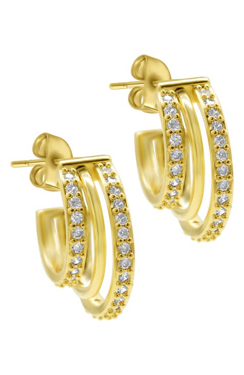 Pavé Crystal Triple Huggie Hoop Earrings