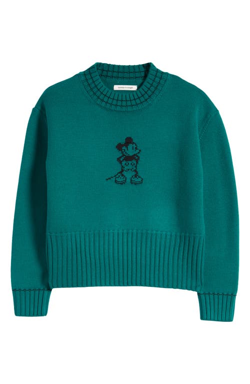x Disney 'Steamboat Willie' Intarsia Merino Wool Sweater in Green