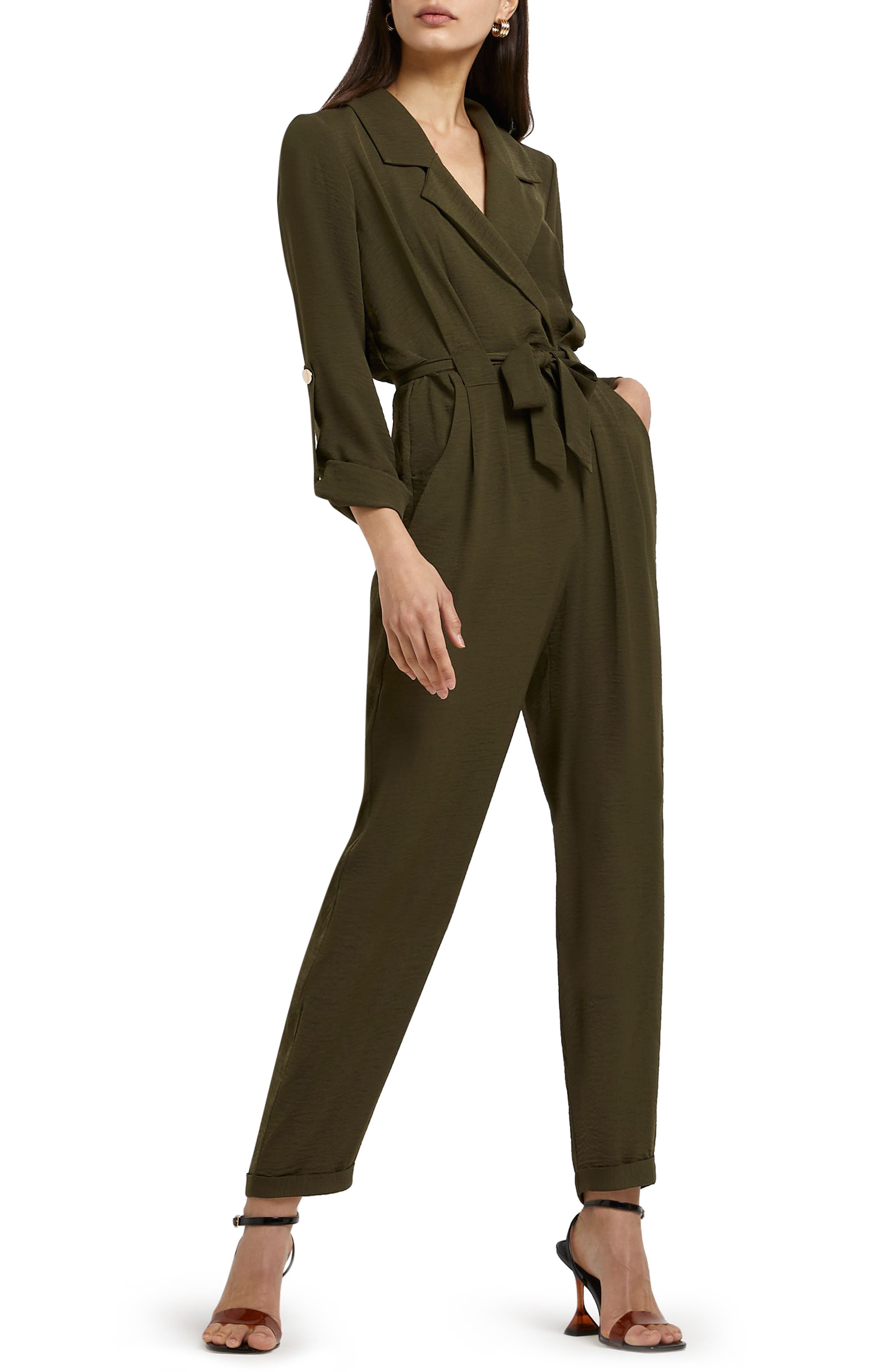 River Island Belted Long Sleeve Jumpsuit Nordstrom