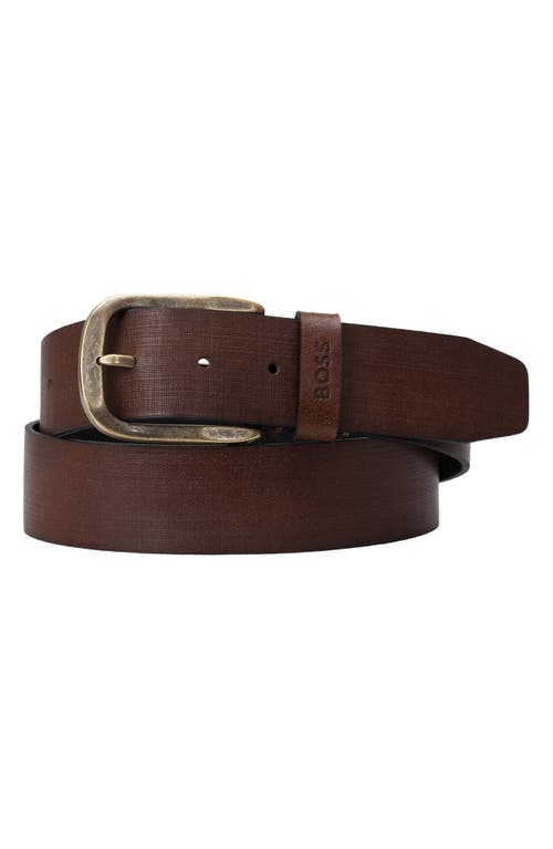 BOSS Jabel Leather Belt Medium Brown at Nordstrom,