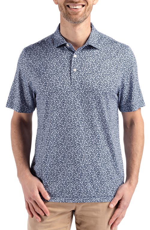 Cutter & Buck Pike Eco Flora Print Recycled Mens Polo In Navy Blue
