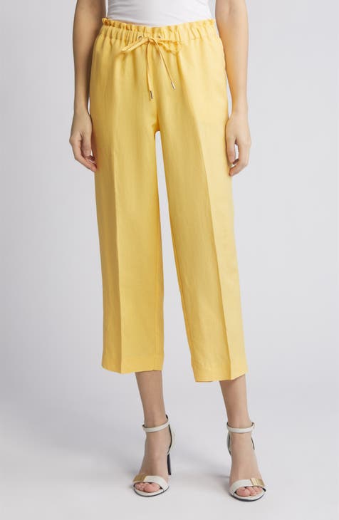 Fashion (Yellow)Lucyever Pink Women's Cotton Linen Pants Solid Solor Casual  Loose Cropped Trousers 2022 Summer High Waist Wide Leg Pant DOU @ Best  Price Online