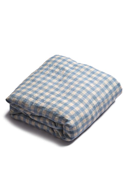 PIGLET IN BED Gingham Linen Fitted Sheet in Warm Blue