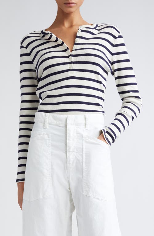 Nili Lotan Jordan Stripe Long Sleeve Henley In Blue