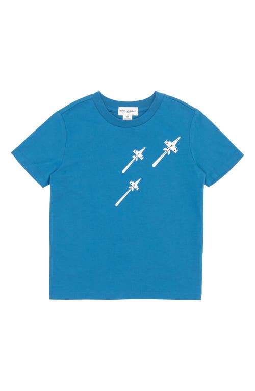 MILES THE LABEL Kids' Airplane Organic Cotton Graphic T-Shirt in Dark Blue
