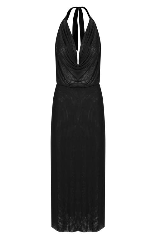 Tilly Halter Semisheer Mesh Cover-Up Dress in Black