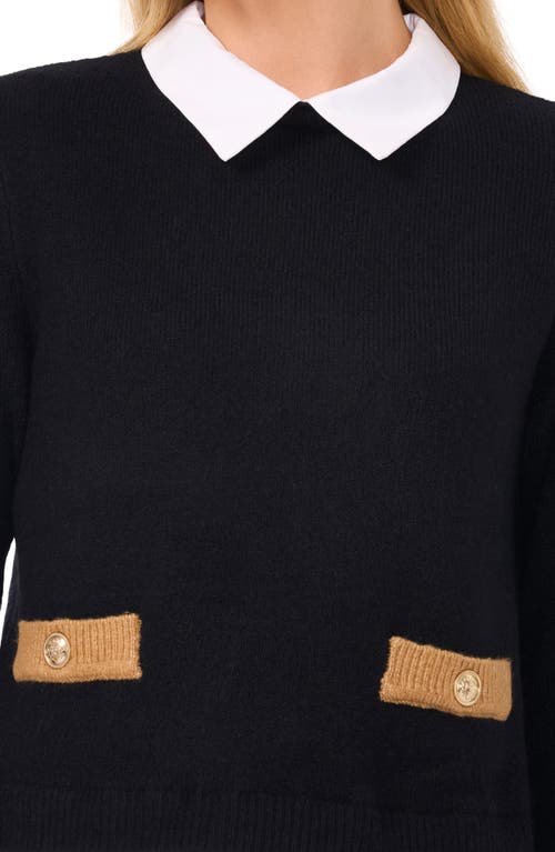 Shop Cece Layered Look Faux Pocket Sweater In Rich Black