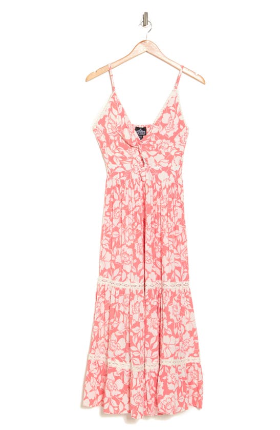 Angie Floral Lace Trim Maxi Dress In Pink