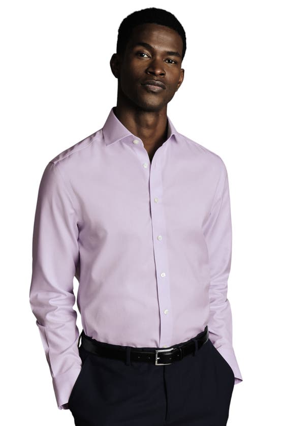Charles Tyrwhitt Non-iron Twill Cutaway Slim Fit Shirt Single Cuff In Lilac Purple