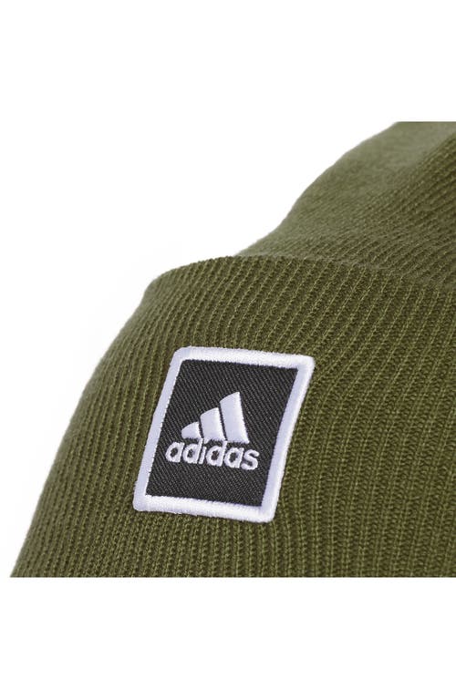 Shop Adidas Originals Embroidered Logo Wide Cuff Beanie In Green/black/white